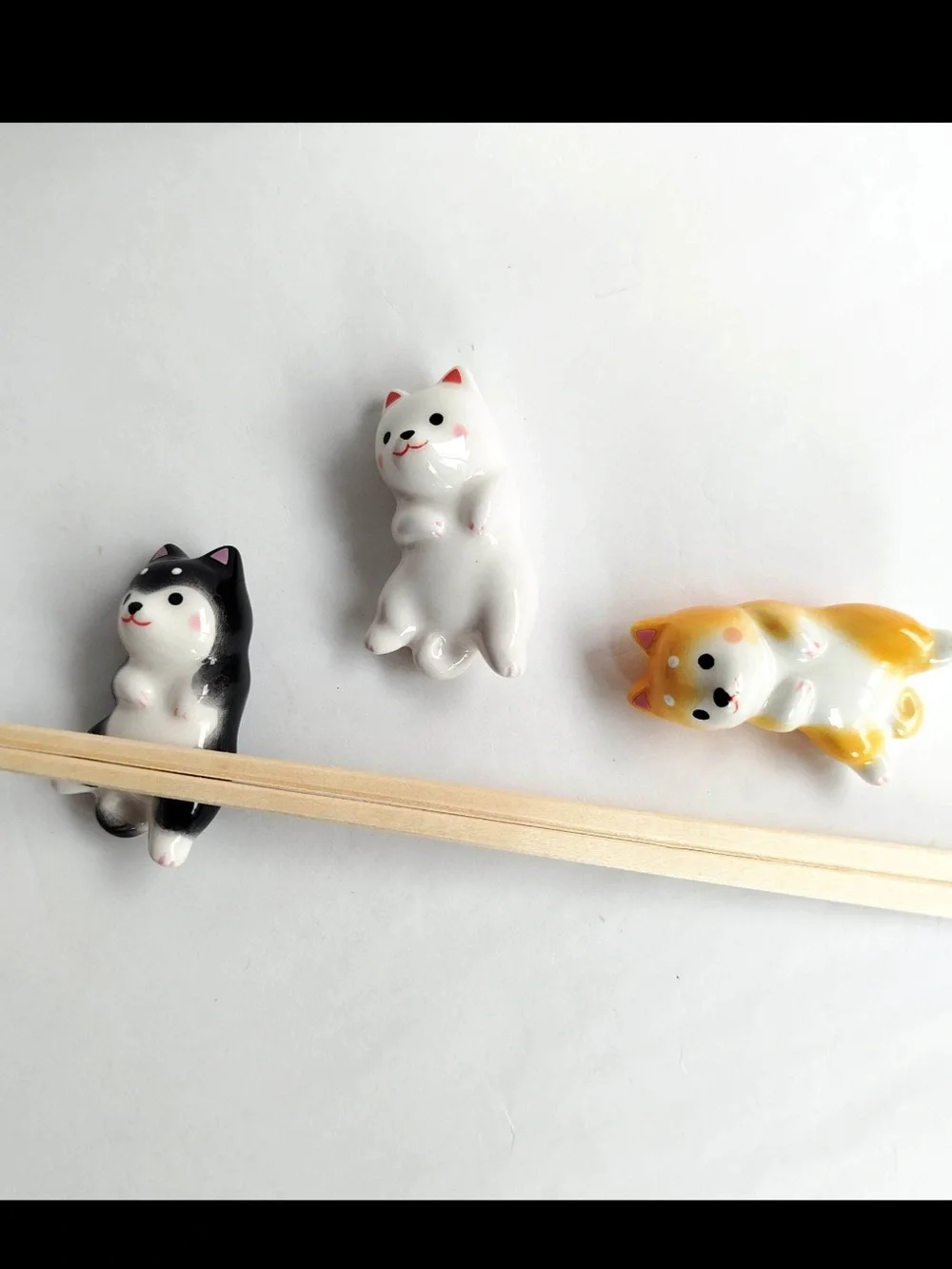 Cute dog Chopstick Rest Set - White, Black, and Yellow